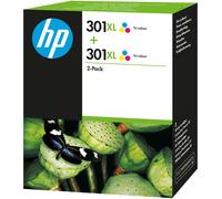 HP 301XL - Pack de 2 - à rendement élevé - couleur (cyan, magenta, jaune) - originale - cartouche d'encre - pour Deskjet 15XX, 2050A J510, 2054A J510, 25XX; Envy 45XX, 55XX; Officejet 26XX, 46XX