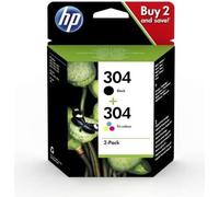 HP 304 Pack de 2 cartouches d'encre noire et trois couleurs authentiques (3JB05AE) pour DeskJet 2620/2630/3720/3730, Envy 5020/5030