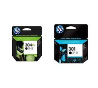 HP 304XL N9K08AE ABE pack de 1, haut rendement, cartouche d'origine, noir & 301 Cartouche d'Encre Noir Authentique (CH561EE)