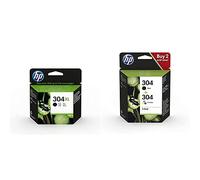 HP 304XL N9K08AE ABE pack de 1, haut rendement, cartouche d'origine, noir & Pack de 2 cartouches authentiques d'encre noire/trois couleurs HP 304 (3JB05AE)
