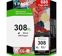 HP 308 Cartouche d'encre noire (couleur unique) compatible avec HP Envy 6110e, 6120e, 6122e, 6130, 6132e, 6532e