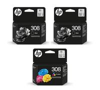 HP 308 Lot de 2 cartouches d'encre d'origine Noir & 308 Couleur - Pack combiné