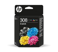 HP 308 Noir et Trois Couleurs, Lot de 2 Cartouches Encre Originales | Compatible avec Envy 6110e, 6120e, 6122e, 6130e, 6132e, 6520e, 6530e, 6532e, 120 pages (6L6S6UE)
