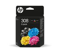 HP 308 Pack 2 Cartouches Encre Originale (Noir Pigment, Couleur Dye) - Rendement 160/120 Pages - Compatibilité Imprimantes HP - 6L6S6UE