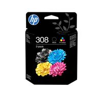 HP Cartouches d'encre originales 308 (6L6S6UE) Noir et Tricolore – Pack de 2