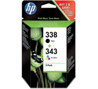 HP 338 (noir) / 343 (trois couleurs) pack de 2 cartouches d'encre authentiques
