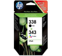 HP 338 (noir) / 343 (trois couleurs) pack de 2 cartouches d'encre authentiques