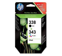 HP 338 (noir) / 343 (trois couleurs) pack de 2 cartouches d'encre authentiques