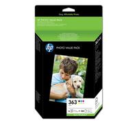 HP 363 Pack Economique Photo, 6 Cartouches d'Encre Noir, Cyan, Magenta, Jaune, Magenta clair et Cyan clair Authentiques et un pack de 150 feuilles de papier 10 x 58 cm (Q7966EE)