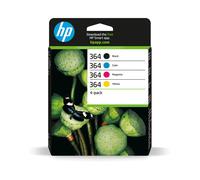 HP 364 Pack 4 Cartouches Encre Originales N9J73AE (Noir Pigment, Cyan/Magenta/Jaune Dye) 6/3ml, Rendement 300 Pages, Jet d'Encre