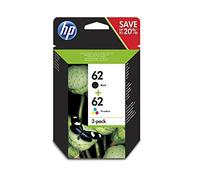 HP Cartouche d'encre d'origine 62 – Pack de 2 (noir + couleurs) +10 feuilles +5 enveloppes
