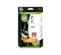 HP 62 - Pack de 2 - noir, tricolore à base de colorant - originale - jeu de papier / cartouche d'encre - pour Envy 55XX, 56XX, 76XX; Officejet 252, 57XX, 8040