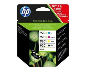 HP 920XL Pack de 4 Cartouches d'Encre Noir, Cyan, Magenta, Jaune Grande Capacité Authentiques (C2N92AE)
