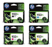 HP 932XL/933XL Pack de 4 Cartouches d'Encre Noire, Cyan, Magenta et Jaune grandes capacités Authentiques (C2P42AE)