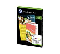 HP 963 Pack Économique 3 Cartouches d'Encre Cyan, Magenta, Jaune Authentiques et un pack de papier A4 (6JR42AE) pour HP OfficeJet Pro 9010 series / 9020 series