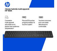 HP Clavier hybride multi-appareil 490K, Taille réelle (100 %), Sans fil, USB + Bluetooth, QWERTY, Noir BD5F4AA#ABB