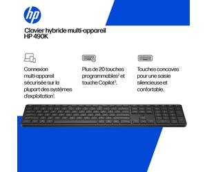 HP Clavier hybride multi-appareil 490K, Taille réelle (100 %), Sans fil, USB + Bluetooth, QWERTY, Noir BD5F4AA#ABB