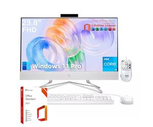 HP Ordinateur de bureau tout-en-un 23,8 po - avec lecteur optique 8 en 1, écran FHD, processeur Intel i3 Dual-Core, webcam 720p, clavier et souris filaires, Win 11 Pro