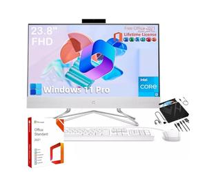 HP Ordinateur de bureau tout-en-un de 23,8" avec licence Microsoft Office à vie, écran FHD, processeur Intel i3 Dual-Core, webcam 720p, clavier et souris filaires, Windows 11 Pro (16 Go de RAM, 512 Go