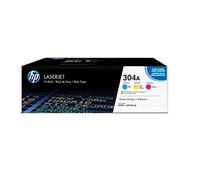 HP 304A CF372AM Pack de 3, Toners Authentiques, Imprimantes Color LaserJet cm2320/CP2025, Cyan Magenta et Jaune