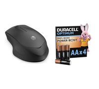 HP - PC Souris Silent 280 M sans Fil, Technologie LED Bleue, réduction du Bruit jusqu'à 90%, 3 Boutons et Roulette de Glissement, Design Ergonomique + Duracell Optimum Lot de 4 AA