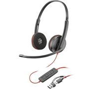 HP Poly Blackwire C3220 Micro-casque supra-auriculaire filaire Stereo noir micro-casque, volume réglable, Mise en sourdine du