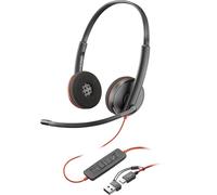 Poly Blackwire 3220 - Blackwire 3200 Series - micro-casque - sur-oreille - filaire - Suppresseur de bruit actif - USB-C - noir - Certifié Skype, Certifié Avaya, certifié Cisco Jabber, certifié UC
