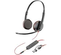 HP Poly Blackwire C3225 Micro-casque supra-auriculaire filaire Stereo noir Suppression du bruit du microphone micro-casque, volume réglable, mise en sourdine