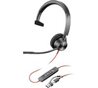 HP Poly Blackwire C3310 Micro-casque supra-auriculaire filaire Mono noir Suppression du bruit du microphone, Noise Cancelling micro-casque, volume réglable,