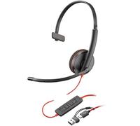 Poly Casque mono Blackwire 3210 USB-C noir avec adaptateur USB-C/A (vrac)