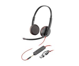 HP Poly Micro-casque stéréo USB-C Poly Blackwire 3225 + prise 3,5 mm + adaptateur USB-C/A (lot)