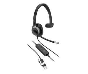 HP Poly Mission 610, Casque Mono USB-C avec réduction du Bruit IA | Micro IA, audio très large bande, haut-parleur 32 mm, USB-C/USB-A, micro pivotant 285°, Indicateur d'appel 360°, noir