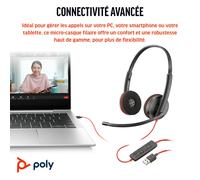 HP POLY Poly Micro-casque stéréo USB-C noir Blackwire 3220 + adaptateur USB-C/A (vlot), Avec fil, Bureau/Centre d'appels, Casque, Noir 8X2J9A6