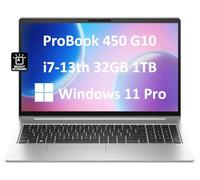 HP ProBook 450 G10 Business Ordinateur portable (15,6 po FHD IPS anti-reflet, Intel 10-Core i7-1355U, 32 Go de RAM, 1 To SSSD), clavier rétroéclairé, webcam, Ethernet, Wi-Fi 6E, Wolf Pro Security, Win
