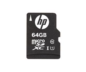 HP SDU64GBXC10HP-EF Carte MicroSDXC 64 Go UHS-I U1 Classe 10, adaptateur SD inclus, certification CE/RoHS, couleur noire.