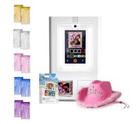 HP Sprocket Photomaton Imprimante Photo Couleur instantanée (Blanc) + Papier Zink (100 Feuilles) + Chapeau Rose (1) + Toile de Fond en Aluminium (10)