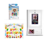 HP Sprocket Photomaton Imprimante Photo Couleur instantanée (Blanc) + Papier Zink (100 Feuilles) + Toile de Fond pour Photo d'anniversaire (1)