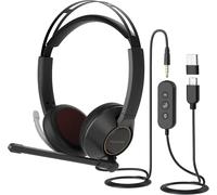 HP11-DU USB Wired Headphones,Dual Ear Headphones (Stereo) with Micro/Online Control,Connection to PC/Mac/Mobile via USB A/Type-C/3.5mm,Compatible with Zoom/Teams for Calls/Conferences