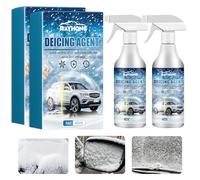 Hpbaggy 2 pcs Spray Dégivrant Antigel, Spray Dégivrant pour Pare-Brise, Fast Ice Melting Spray, Spray Déneigement pour Pare-Brise Vitres Phares, avec 2 Serviette, avec 2 Raclette(60ml/pcs)