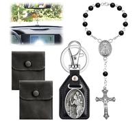 Hpbaggy Chapelet de Rétroviseur avec porte-clés Saint Christophe sac Cadeau en Velours, Chapelet Voiture pour st Christophe pour Voiture Ornements de Voiture Pendentif Voiture (noir)