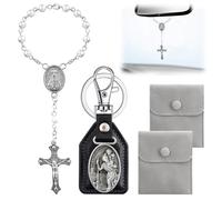 Hpbaggy Chapelet de Rétroviseur avec porte-clés Saint Christophe sac Cadeau en Velours, Chapelet Voiture pour st Christophe pour Voiture Ornements de Voiture Pendentif Voiture (argent)