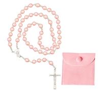 Hpbaggy Collier Chapelet Catholique avec Sac à Cordon en Velours Collier Chapelet de Communion Collier de Rosaire à Breloque Crucifix Cadeau Communion(Rose)
