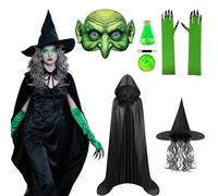Hpbaggy Costume de Sorcière d'Halloween, Cape Sorciere, Hexenhut und Lange Handschuhe, Bouteille de Potion de Sorcière, Costume de SorcIère Accessoires, pour Halloween Carnaval Mascarade Cosplay