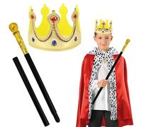 Hpbaggy Couronne et sceptre,1 couronnes de roi+1 Canne Royale,couronne royale dorée,Canne Royale poignée dorée,pour femme homme,enfants,adulte,carnaval,Halloweenm,fête à thème,théâtre,cosplay Jaune
