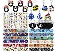 Hpbaggy Lot de 46 cache-yeux de pirate pour anniversaire d'enfant - Bracelet à clip - Tatouages de pirate - Porte-clés pour enfants - Décoration de fête pirate