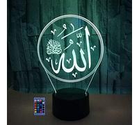 HPBN8 Ltd Créatif 3D Islam islamique Nuit Lampe Art Déco Lampe LED 3D Lampe Contrôle à distance 7/16 Couleurs Change Veilleuse USB Powered Enfants Cadeau Anniversaire Noël Cadeau
