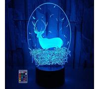 HPBN8 Ltd Illusion 3D Cerf LED Lampes Art Déco Lampe lumières LED Décoration Lumière Contrôle à distance 7/16 couleurs Change Alimentation USB Enfants Cadeau Anniversaire Noël Cadeau