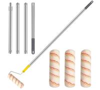 HpCuales Kit de rouleau de peinture avec manche en acier inoxydable de 1,5 m et 3 housses de rouleau de 22,9 cm, long rouleau de peinture multifonction pour murs et plafonds