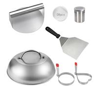 HpCuales Smash Lot de 7 ustensiles de barbecue en acier inoxydable avec presse à hamburger, spatule pour barbecue, cloche à hamburger, saupoudreuse à épices et 2 anneaux à œufs pour de délicieux