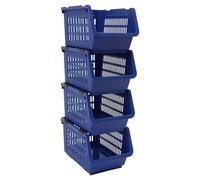 HPDTZ Lot de 4 paniers de rangement empilables en plastique polypropylène | Les attaches réglables permettent une utilisation flexible comme panier individuel ou unité de rangement combinée